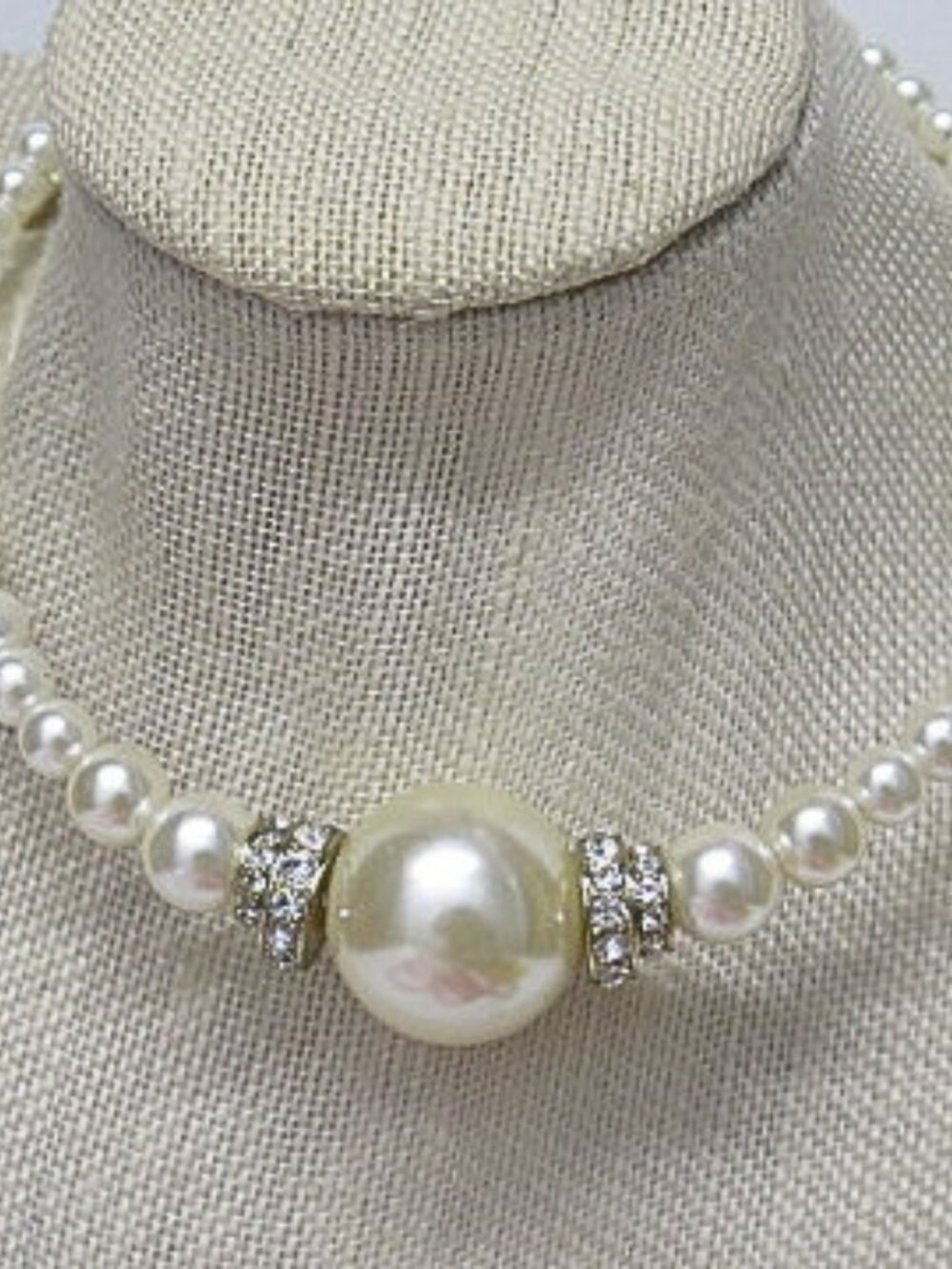 Vintage Faux Pearl Rhinestone Choker Necklace